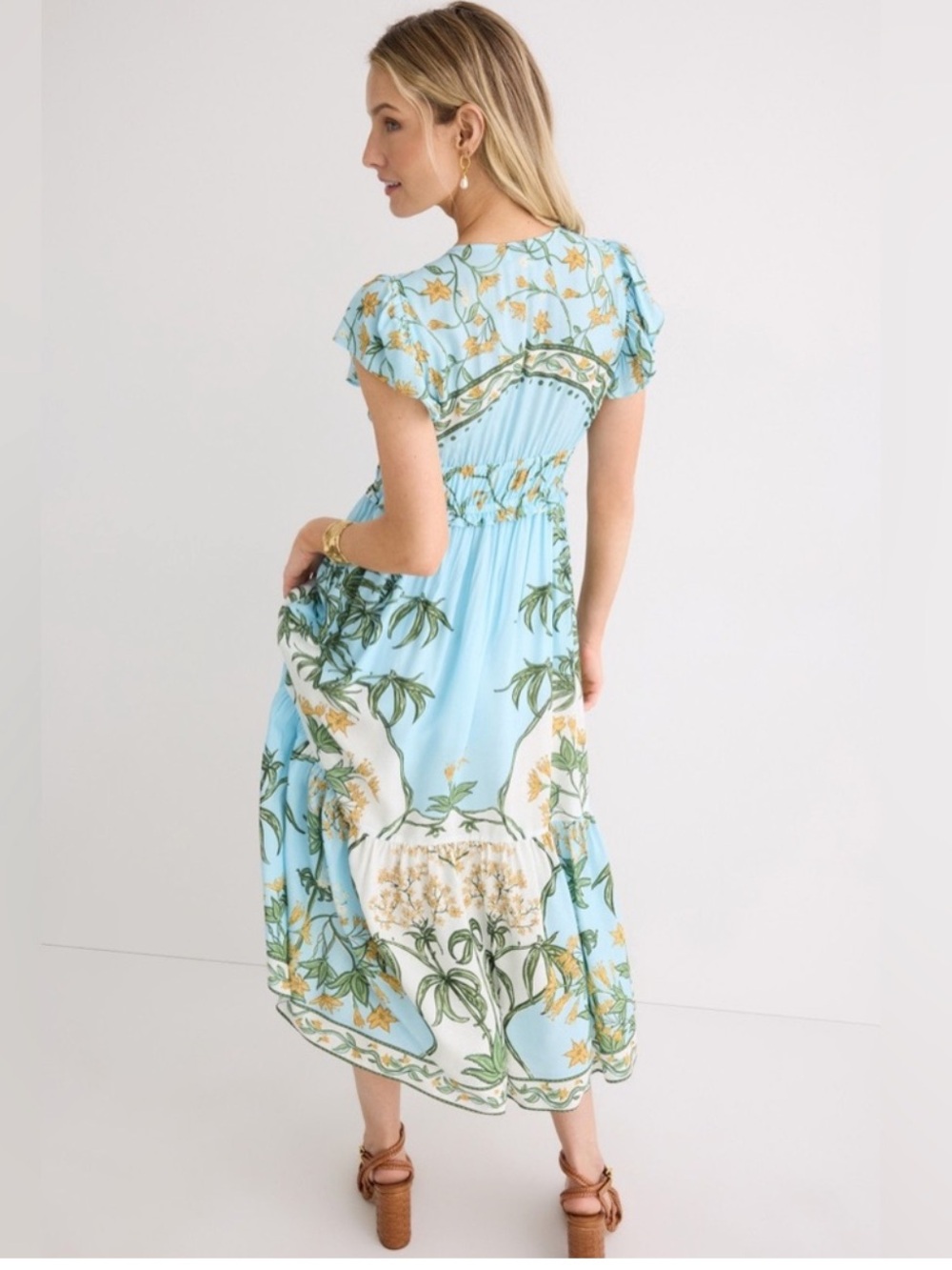 Derek Lam 10 Crosby Flutter Sleeve V-Neck Midi Blue challis Casual Dress Size 2 - Picture 3 of 8